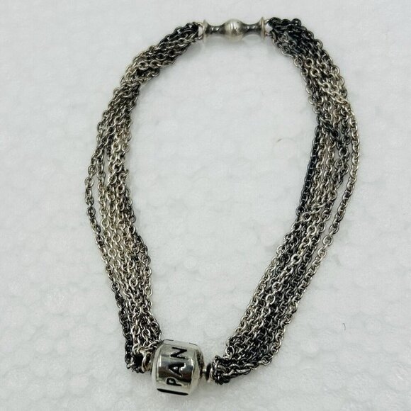 Estate Pandora Sterling Silver Multi-Strand One Clip Station Bracelet 7" Vintage - Picture 2 of 5